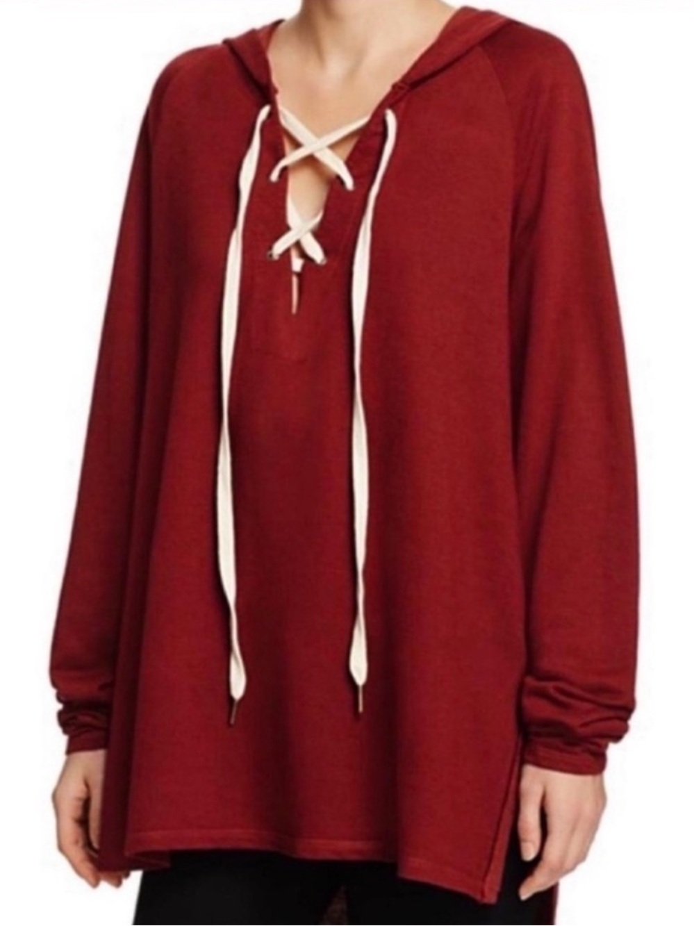 Project Social T Women's Lace-Up Hoodie - Burgundy size Large